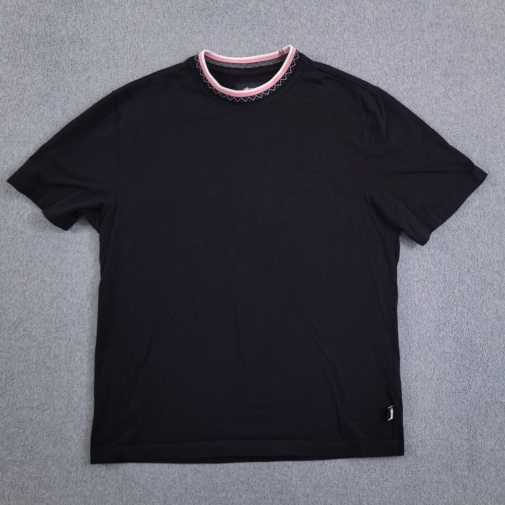 Stussy Shirt Mens Black Short Sleeve Tee Zig Zag Crew Neck Ringer Skate